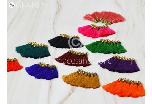12 Pieces Decorative Indian Handmade Viscose Silk Thread Tassels Decorative Christmas Crafting Jewelry Charms Gypsy Embellishment Latkans