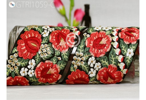 9 Yard Red Indian Embroidery Saree Ribbon Embellishment Bridal Belt Embroidered Trim Curtains Cushion Covers Sewing Crafting Border Festive Wear Dresses Trimmings