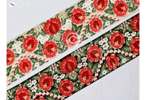 9 Yard Red Indian Embroidery Saree Ribbon Embellishment Bridal Belt Embroidered Trim Curtains Cushion Covers Sewing Crafting Border Festive Wear Dresses Trimmings