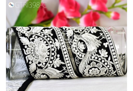Floral Embroidered Embellishment Border Indian Trim By 3 Yard Sari wedding wear gown tape Embroidery Saree Ribbon Cushions Home Décor Sewing garment accessories Clothing Trimmings