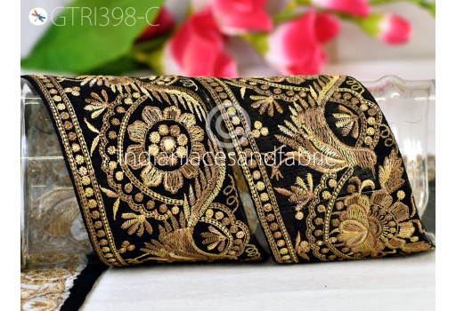 Floral Embroidered Embellishment Border Indian Trim By 3 Yard Sari wedding wear gown tape Embroidery Saree Ribbon Cushions Home Décor Sewing garment accessories Clothing Trimmings