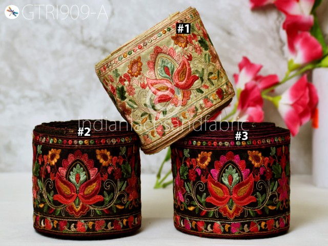 9 Yard Embroidered Fabric Trim Indian Sari Border Decorative Saree Laces Sewing DIY Ribbons Crafting Home Décor Trimmings Cushions Cover Beach Bags Hats Making Tape