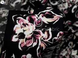 Black Floral Soft Printed Flowy Georgette Fabric By The Yard Summer Dresses Shirt Comfortable Clothing Hair Crafts Indian Wedding Costumes Drapery Sewing Kids Crafting