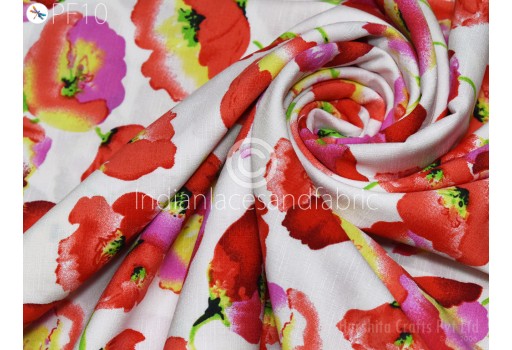 Floral Indian Slub Crepe Fabric By Yard Flowy Soft Printed Summer Dresses Shirt Comfortable Clothing Party Costumes Drapery Sewing Kids Crafting