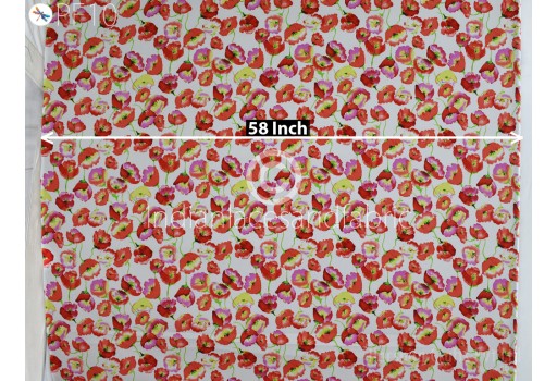 Floral Indian Slub Crepe Fabric By Yard Flowy Soft Printed Summer Dresses Shirt Comfortable Clothing Party Costumes Drapery Sewing Kids Crafting