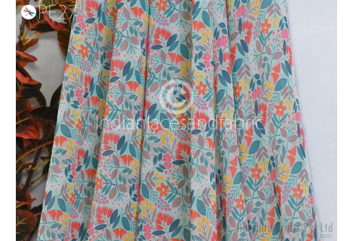 Indian Printed Georgette Fabric By Yard Soft Flowy Floral Summer Dress Shirt Comfortable Clothing Party Costumes Drapery Sewing Crafting Saree Material