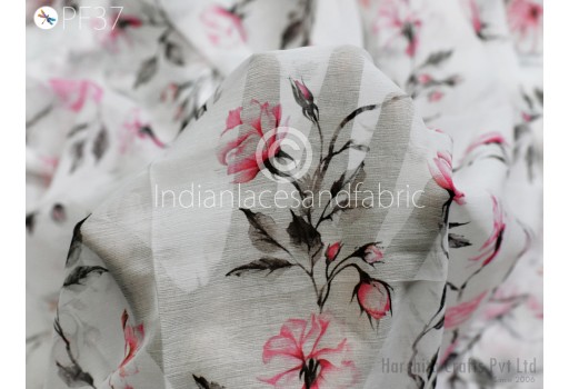 Indian Printed Chiffon Fabric By Yard For Soft Flowy Floral Summer Dress Shirt Comfortable Clothing Costumes Drapery Sewing Crafting Saree Material Kids Crafts