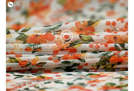 Indian Printed Chiffon Fabric By The Yard For Soft Flowy Floral Summer Dress Shirt Comfortable Clothing Party Costumes Drapery Sewing Crafting Saree Material