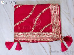 Rose Red Dupatta Indian Handmade Gotta Patti Chiffon Bridal Wedding lehenga Heavy Chunni for festival Bride Veil Sequin Scarf Gift for Women.