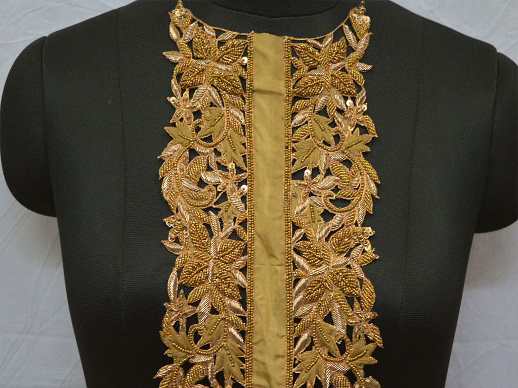 Wedding Dress Neckline Handcrafted Decorative Zardosi Gold Neck Patches ...