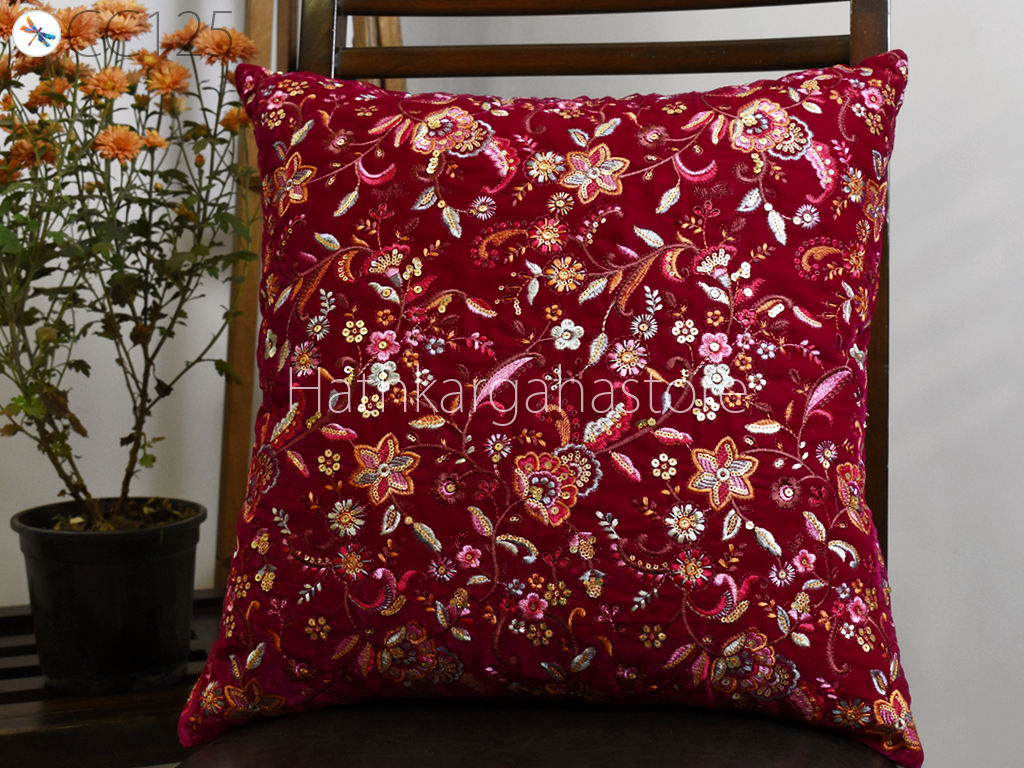 Indian Velvet Cushion Cover Handmade Embroidered Throw Pillow Customize Decorative Home Decor Pillowcases House Warming Bridal Shower Wedding Gift