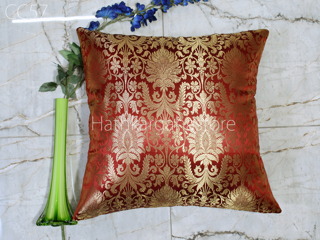 Indian Brocade Silk Cushion Cover Customized Handmade Throw Pillow Decorative Home Decor Embroidery Pillow Cover House Warming Bridal Shower Gift