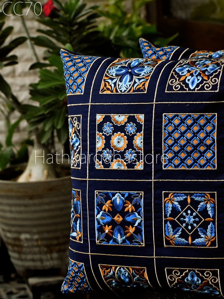 Indian Handmade Pillow Covers - Block Print, Silk, Embroidered