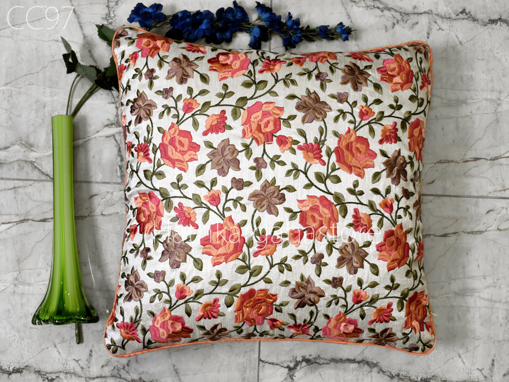 Floral Embroidered Cushion Cover Customize Handmade Embroidery Throw Pillow Decorative Home Decor Pillow Cover House Warming Bridal Shower Wedding
