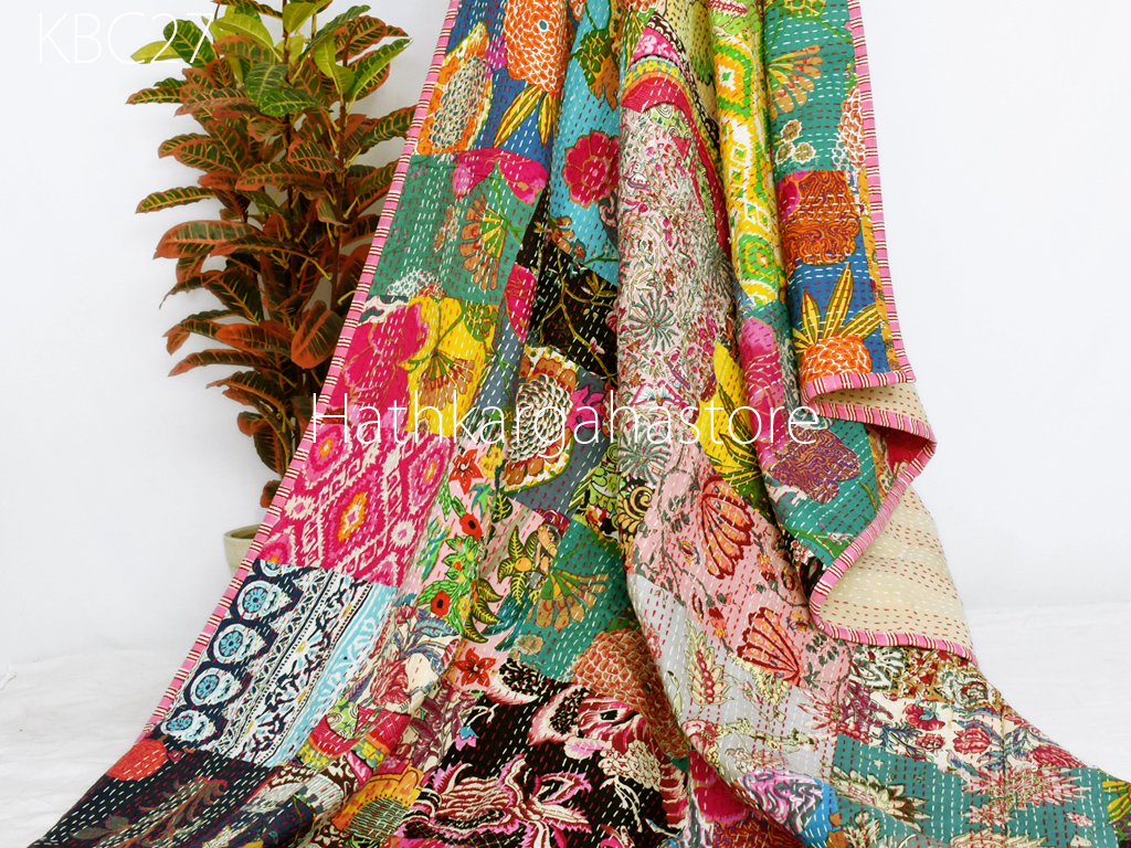 The colorful patchwork kantha quilts will complement any projects