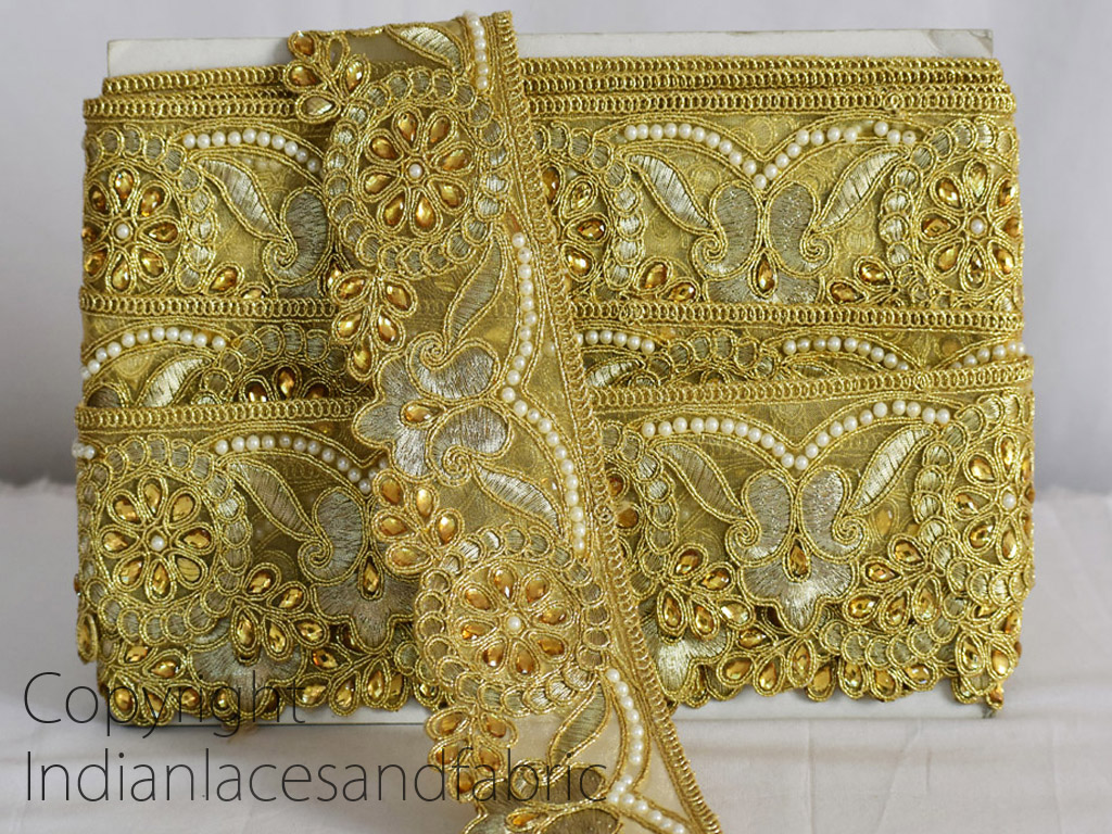Decorative Gold Silver Kundan and Sequins Trims 2 Inch +