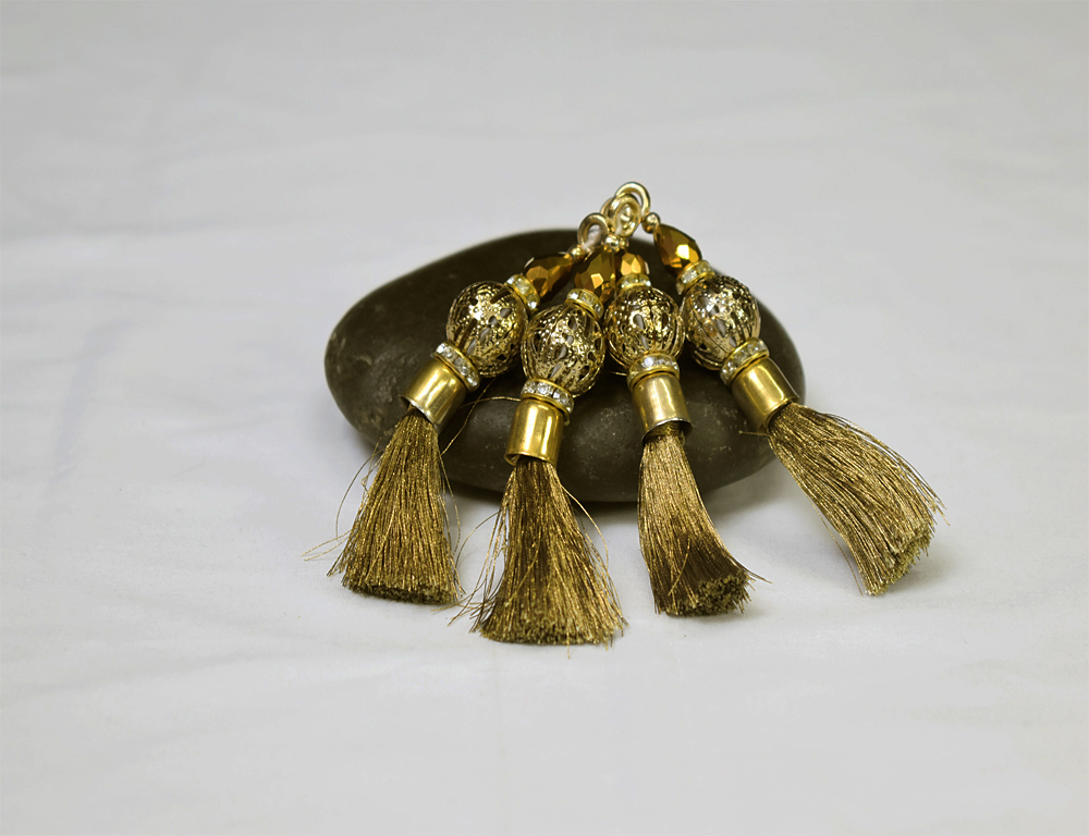 4 Pc Decorative Gold Tassels Beaded Indian Wedding Lehenga Latkan Embellishment Saree Blouse DIY Crafting Home Decor Dupatta Accessories