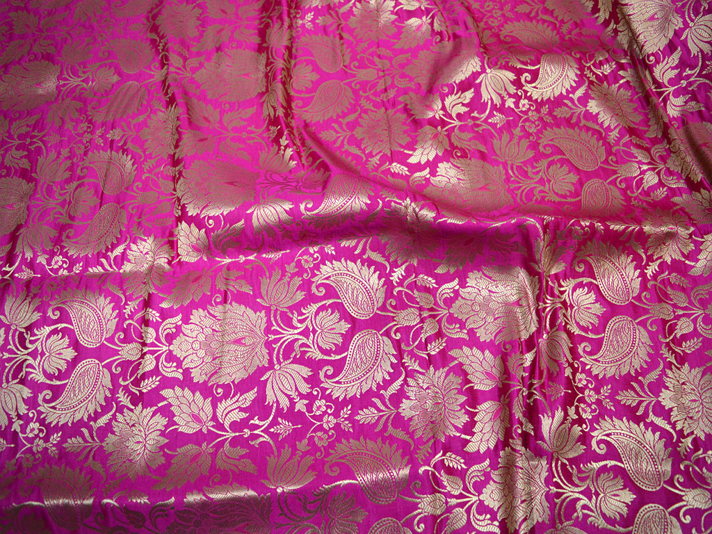 Indian Silk Brocade Fabric Magenta Pink and Gold Fabric,wedding