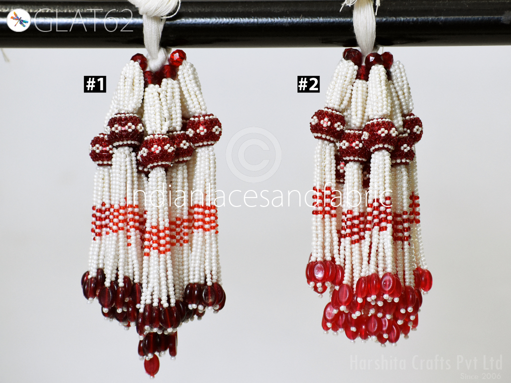 6 Pieces Beaded Tassel Christmas DIY Crafting Jewelry Charms Embellishment Bridal Tiebacks Decorative Indian Handmade Viscose Thread Latkans