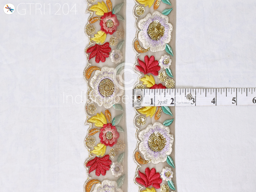 sewing decorative thread sequin embroidered india lace trim, cut work  designer border for sari dupatta edging
