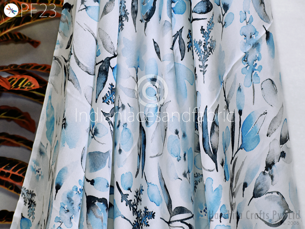 Blue Satin Georgette fabric By The Yard Indian Flowy Floral Soft Printed Summer Dresses Shirt Comfortable Clothing Party Costumes Drapery Sewing Saree Material